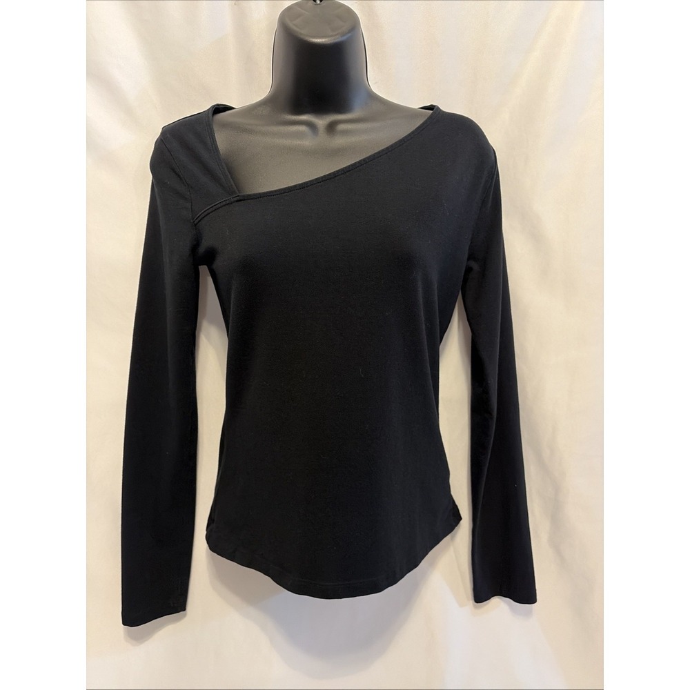 a new day Asymmetrical Neck Black Long Sleeve Top Womens XS